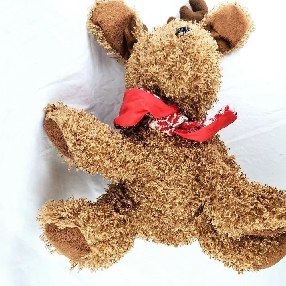 Reindeer Brown Stuffed Plush Red Snowflake Scarf Winter Christmas 17